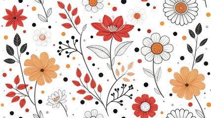 Floral Seamless Pattern Hand-Drawn Style, Orange and Red Flowers, Isolated on White Background

Floral pattern, seamless texture, botanical illustration, flower design