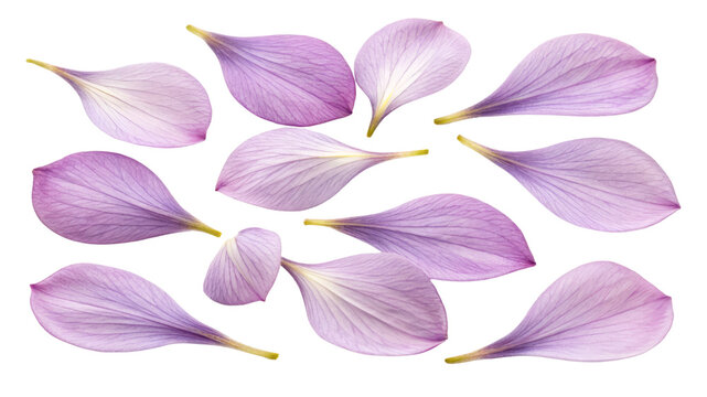 Flatlay Purple Flower Petals Composition Isolated on White Background,  Floral Design, Nature Photography, Botanical Illustration

Flower petals, purple petals, flatlay, floral arrangement