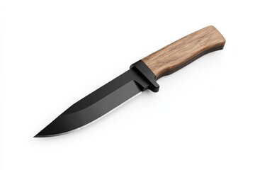 Fototapeta premium A knife with a wooden handle is shown on a white background