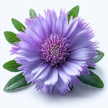 Stokes&rsquo; Aster Flower with Fringed Petals on White Background
