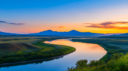 Obraz premium Sunset Tranquility: Serene Reflections on a Still Water Body