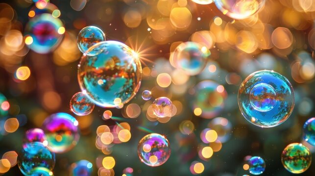 Colorful soap bubbles floating in sunlight. (1)