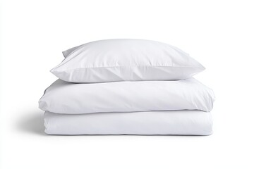 A white bed with a white comforter and two pillows