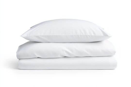 A white pillow and a white sheet are stacked on top of each other