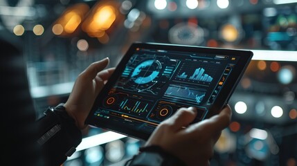Person reviewing data on a tablet.