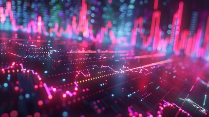 Abstract glowing financial data visualization.