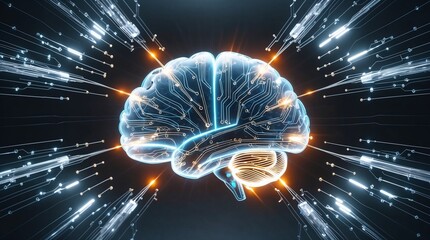 Conceptual Brain Network Light Display of Thought Processing and Neural Waves Abstract Background Copy Space