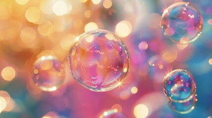 Colorful soap bubbles floating on a vibrant bokeh background. (2)