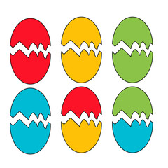 Obraz premium Set of eggs split in half with various colors