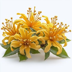 Yellow Witch Hazel with Spindly Petals on White Background