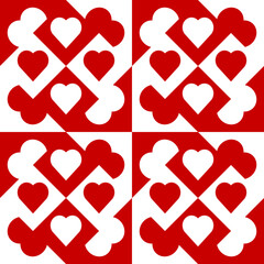 Stylish Red Hearts Seamless Checkered Vector Pattern 