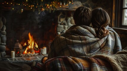 Obraz premium Cozy Couple by the Fireplace