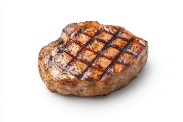 A piece of meat is grilled and has a lot of seasoning on it