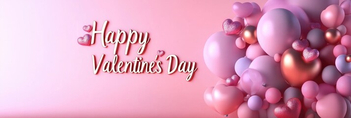 Happy valentine's day celebration with pink and red balloons. Happy Valentine's Day. 14 february.