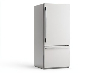 A white refrigerator with a silver handle