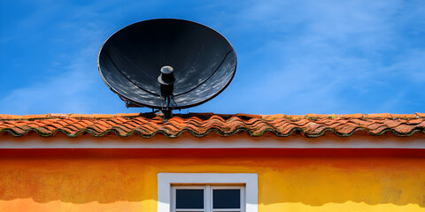 Satellite Dish on Orange House Roof under Blue Sky