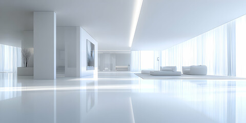 Modern White Interior Design. Minimalist Living Space