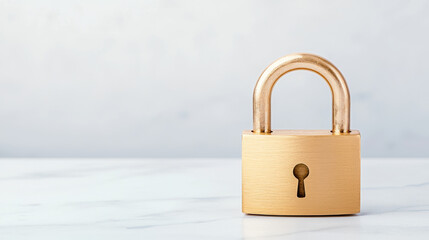 Naklejka premium golden padlock with keyhole sits on marble surface, symbolizing security and protection. Its sleek design adds modern touch to any setting