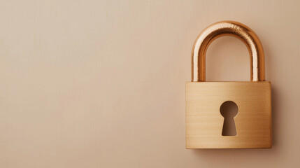 close up of golden padlock with keyhole, symbolizing security and protection. sleek design and warm color evoke sense of safety and trust