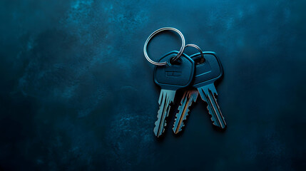 Two Keys Rest on Dark Blue Surface