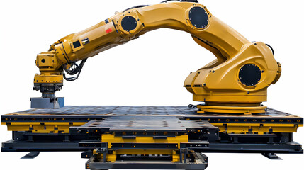 Fototapeta premium Industrial Robot Arm Manipulating Object on Platform