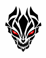 illustration vector graphic of tribal art design abstract face evil with red eyes