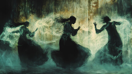 Obraz premium Times elusive dance: the dissolution of the familiar. Ephemeral. Illustration