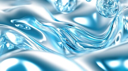 Abstract Blue Liquid Swirls and Bubbles