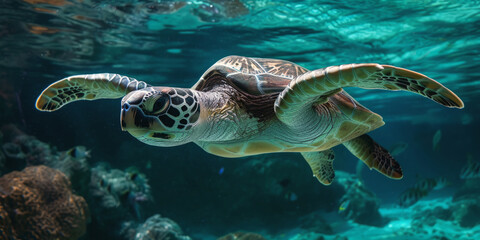 Obraz premium turtle underwater in the sea Generative AI