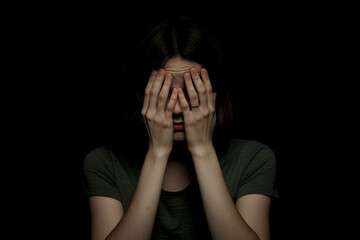 Woman covering her face with her hands