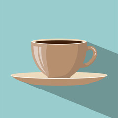 A vector icon of a simple dark cream ceramic mug filled with your favorite hot beverage, such as coffee, tea, or cappuccino
