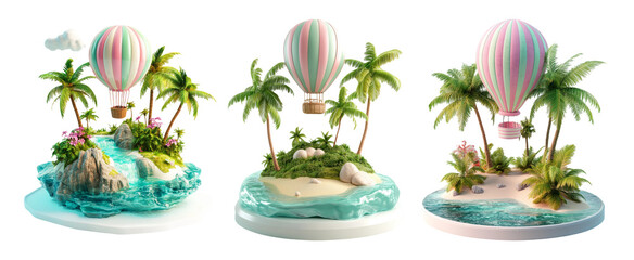 Obraz premium Colorful Hot Air Balloon on Tropical Island Scene