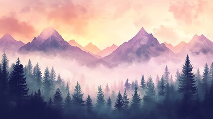 Obraz premium Majestic Mountains Enveloped in Misty Sunrise Glow