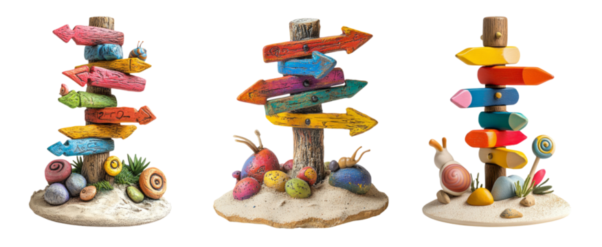 Colorful Directional Signs on Sandy Base