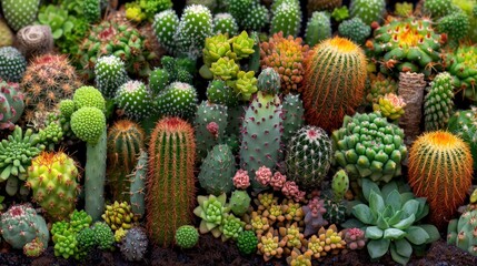Vibrant variety of cacti and succulents in a lush desert garden