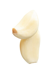 Fototapeta premium Top view of peeled garlic cloves in stack isolated on white background with clipping path