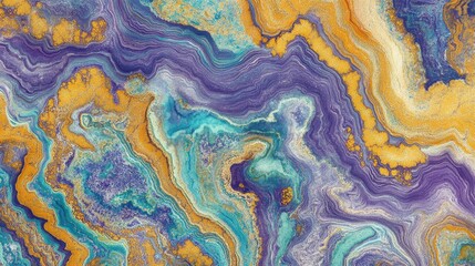 Abstract Fluid Art Swirling Purple Gold Teal Hues