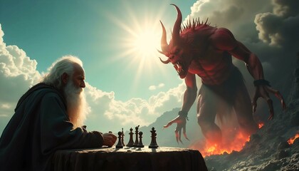 dios y el demonio echando una partida al ajedrez