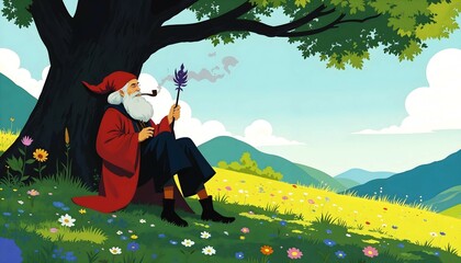 magician smoking pipe drawing