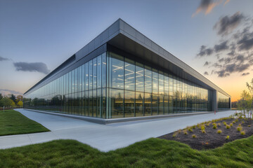 Obraz premium Modern Office Building with Glass Facades and Innovative Amenities in Urban Business Hub