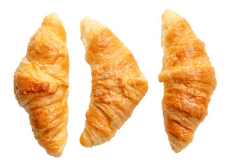 Top view set of brown croissants isolated with clipping path in png file format