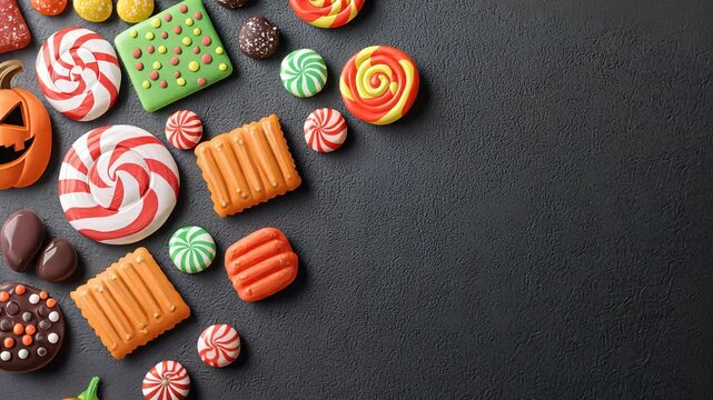 Colorful assortment of festive candies and cookies, Halloween or party celebrations