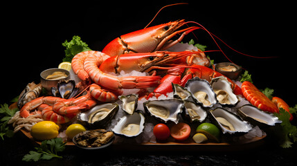 various seafood lobster shrimp fish octopus