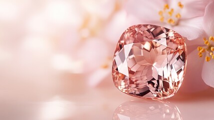 Beautiful Solitary Pink Gemstone with Soft Floral Background