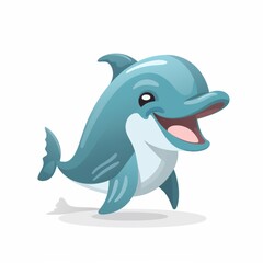 Obraz premium Cute and Playful Cartoon Dolphin Character with a Big Smile Perfect for Children's Illustrations, Educational Materials and Marine Life Themes