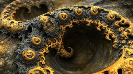 Abstract swirling gold and grey stone artwork