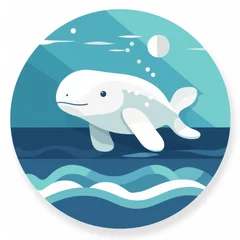 Playful Beluga Whale Swimming in Clear Ocean Waters with Gentle Waves and a Bright Sunlit Sky for Relaxing Coastal Imagery