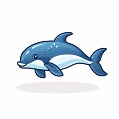 Obraz premium Cheerful Dolphin Swimming Gracefully in Ocean with Bright Blue Tones and White Underbelly, Perfect for Illustrations, Children’s Books, and Aquatic Themes