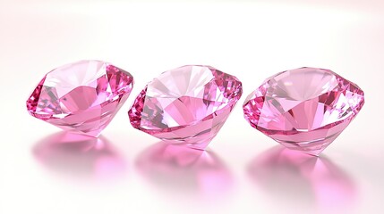 Fototapeta premium Three Sparkling Pink Diamonds Gleaming on a Soft Surface