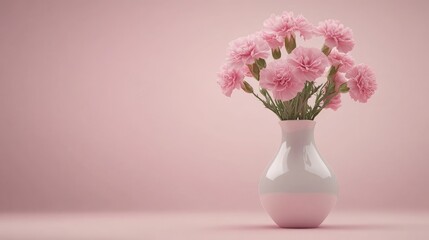 Fototapeta premium Soft Pink Carnations in Elegant White Vase on Gentle Background